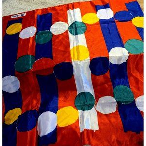 Vintage MARCELLENE 30" Square Women's Silky Scarf Color Block Circles Stripe